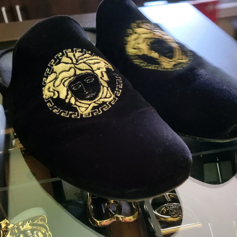 Versace mens Velvet Medusa Mule